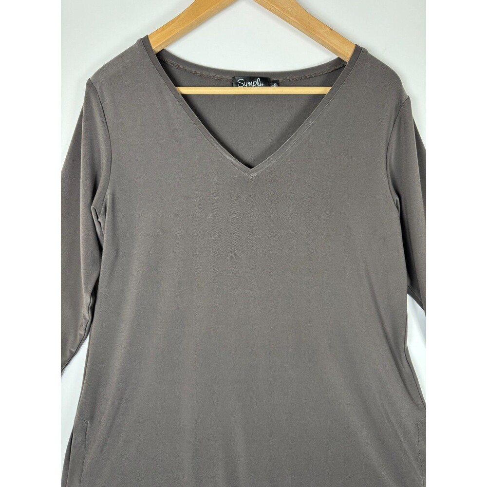 Sympli Top Womens 10‎ Brown V Neck Stretch Travel Minimalist Made in Canada - Picture 2 of 12
